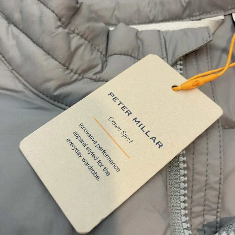 Peter Millar Vest Mens Large Gray Apex Puffer Full Zip Golf Dawson Oil Logo